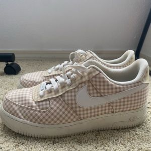 Checkered Tan and White Air Force 1s